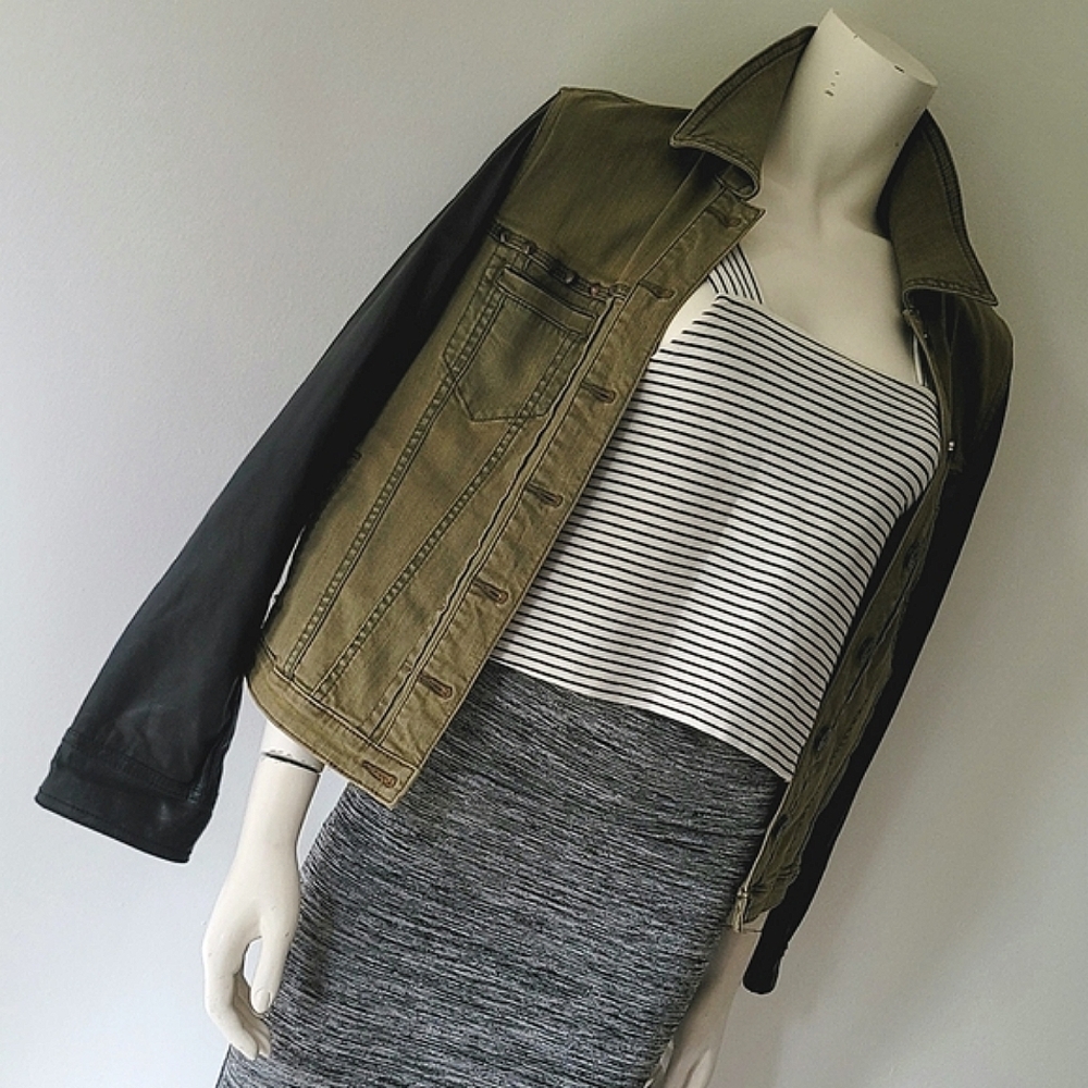 Buffalo David Bitton Faux Leather Sleeves Denim Jacket Size L